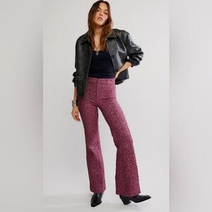 Free People Runaway Floral Flare Pants Crushed Berry Textured Size 4 NWT